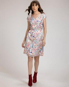 floral print v-neck fit & flare dress