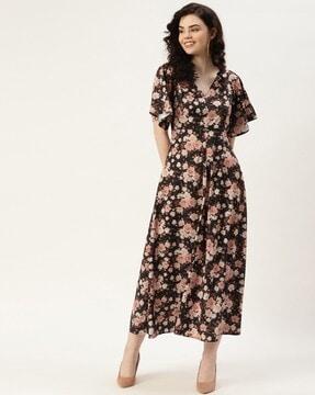 floral print v-neck fit & flare dress
