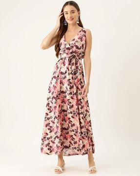 floral print v-neck fit & flare dress