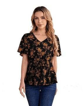 floral print v-neck flaired top