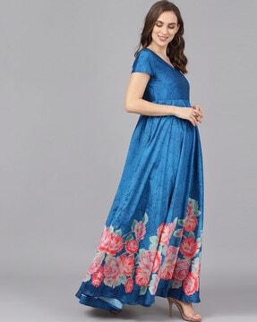 floral print v-neck gown dress