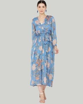 floral print v-neck gown dress