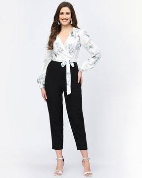 floral print v-neck jumpsuit with insert pocket