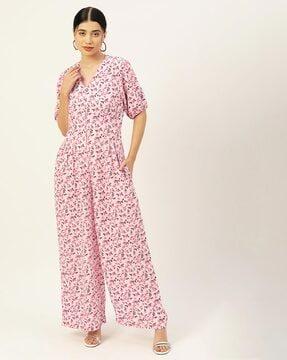 floral print v-neck jumpsuit