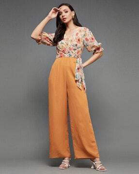 floral print v-neck jumpsuit