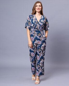 floral print v-neck jumpsuit