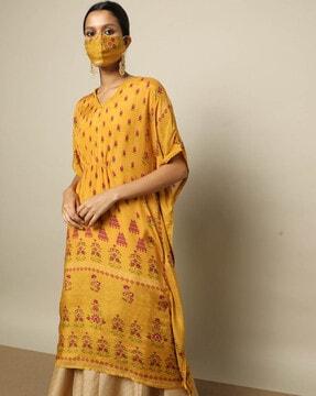 floral print v-neck kaftan dress