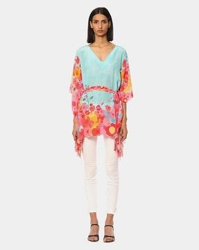 floral print v-neck kaftan top