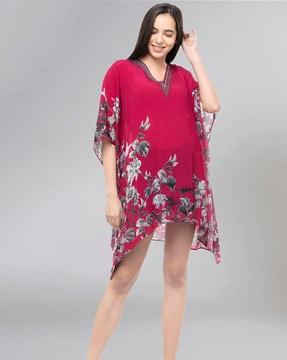 floral print v-neck kaftan top