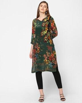 floral print v-neck kurti