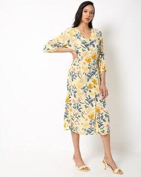 floral print v-neck midi dress