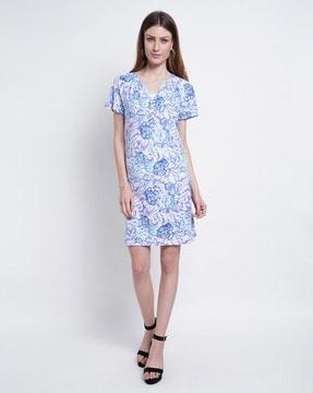 floral print v-neck mini sheath dress