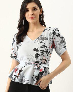 floral print v-neck peplum top