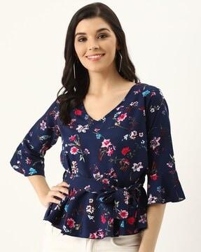 floral print v-neck peplum top