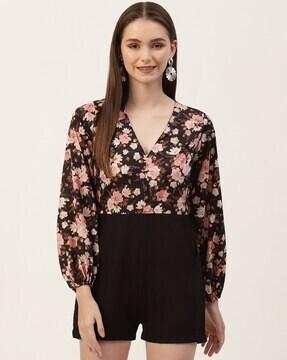 floral print v-neck playsuit