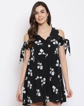 floral print v-neck shift dress with tie-ups