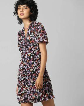 floral print v-neck shirt dress