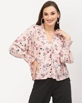 floral print v-neck shirt