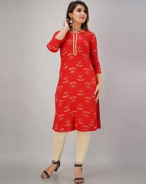 floral print v-neck straight kurta