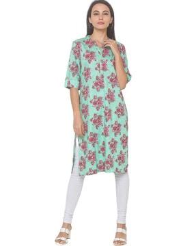 floral print v-neck straight kurta