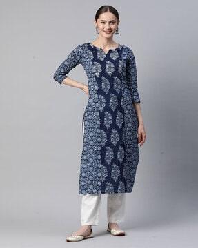 floral print v-neck straight kurta