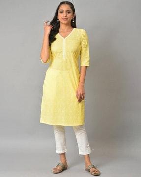 floral print v-neck straight kurta