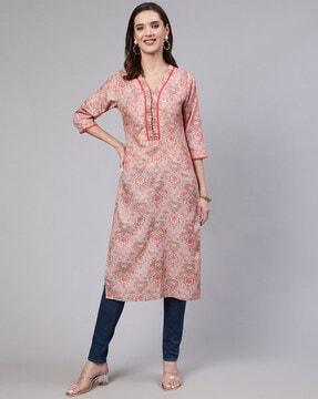 floral print v-neck straight kurta