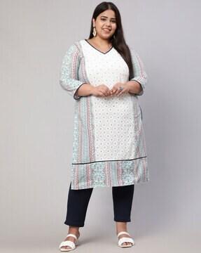 floral print v-neck straight kurta