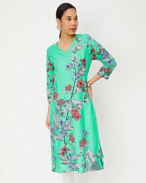 floral print v-neck straight kurta