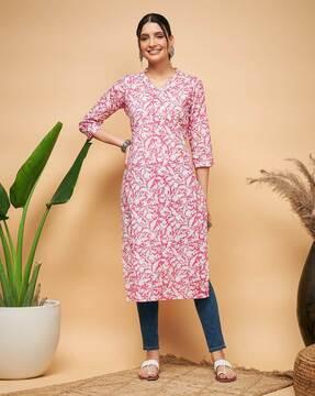 floral print v-neck straight kurta