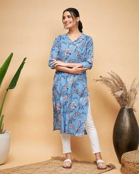 floral print v-neck straight kurta