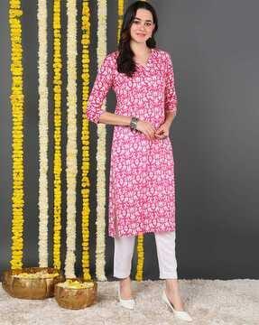 floral print v-neck straight kurta