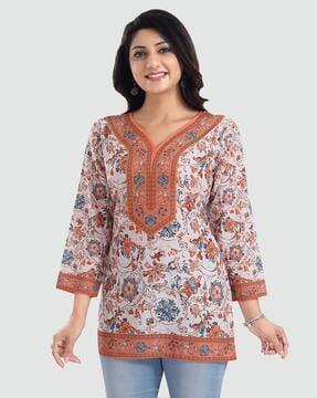 floral print v-neck straight kurti