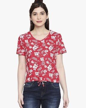 floral print v-neck t-shirt