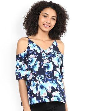 floral print v-neck top with cutout sleeves