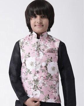 floral print waistcoat with collar neck