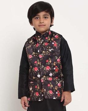 floral print waistcoat with two pockets