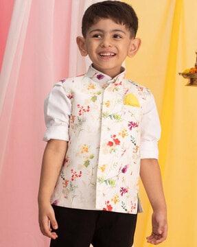floral print waistcoat with welt pocket