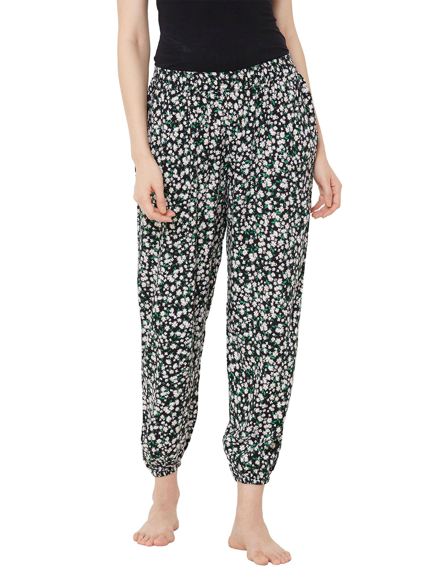 floral print woven pyjama - black