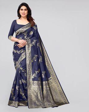 floral print woven saree with zari border