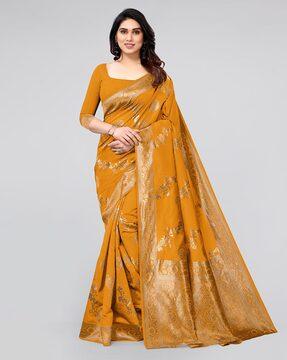 floral print woven saree with zari border