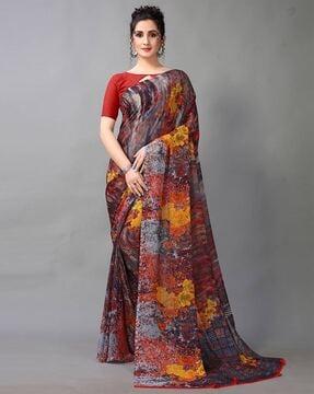 floral print woven saree