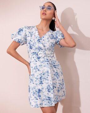 floral print wrap dress with fabric belt