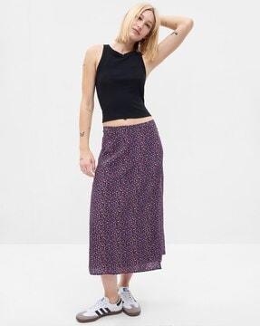 floral print wrap midi skirt