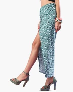 floral print wrap skirt with side-slit