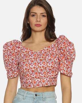 floral print wrap-style crop top