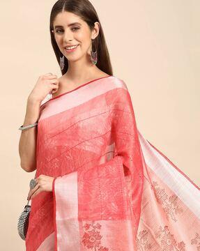 floral print zari border saree with tassels