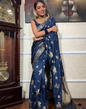 floral print zari woven saree