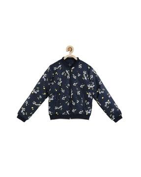 floral print zip-front bomber jacket with pockets