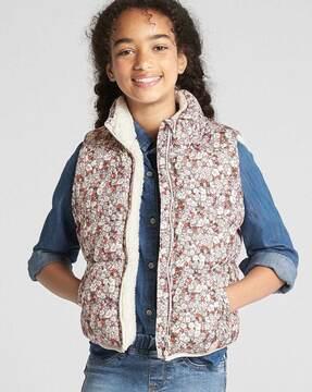 floral print zip-front gillet